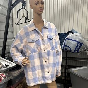 Blue and White Flannel Plaid Button Down Shirt